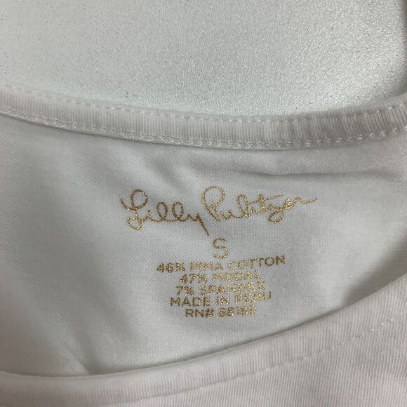 Lilly Pulitzer Lanette Top Womens S White Pima Cotton Blend Flutter Sleeve Shirt - Picture 8 of 13